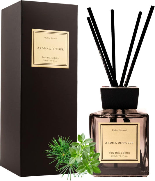 White Musk Cedar Reed Diffuser Freshen Up Your Living Space Transform Your Home with Natural Fragrance Room Scent Diffuser with 5 Diffuser Sticks 7.04 oz - Black