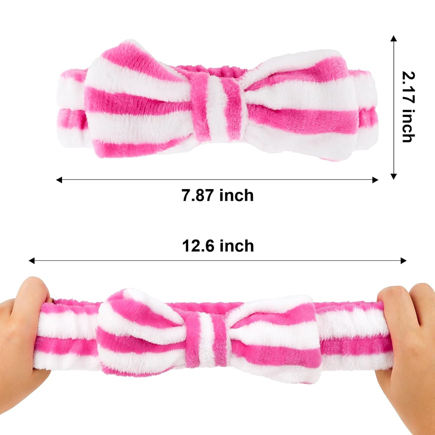 Ondder 8 Pcs Striped Spa Headband, Fuzzy Skincare Headbands for Women - Multipurpose Hair Band for Washing Face, Makeup, Facial, Yoga - Fleece, Terry Cloth, Microfiber, 8 Count Pack