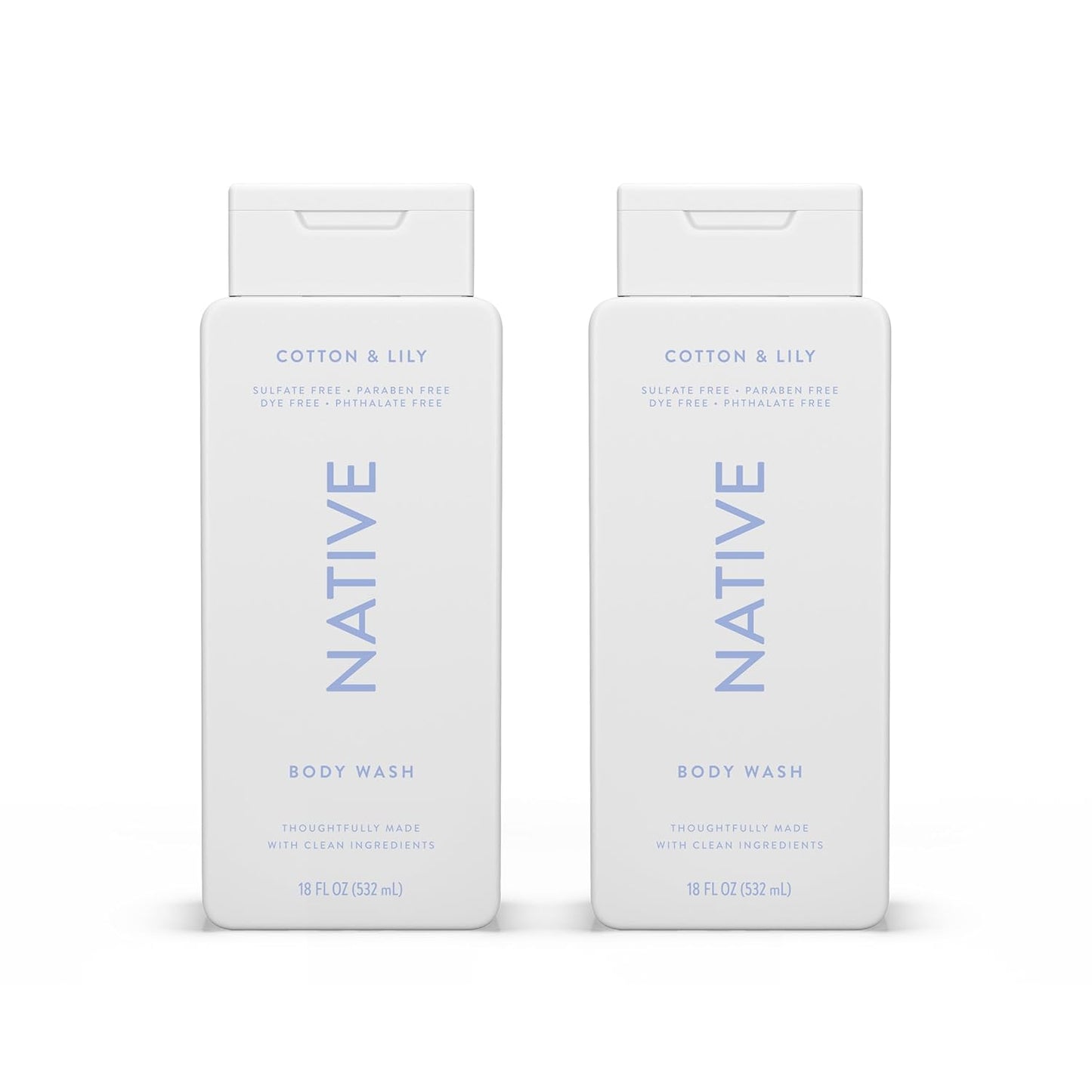 Native Body Wash Contains Naturally Derived Ingredients | For Women & Men, Sulfate, Paraben, & Dye Free Leaving Skin Soft and Hydrating | Cotton & Lily 18 oz - 2 Pk