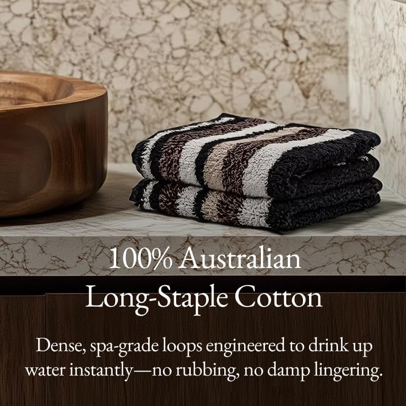 Italic Ultraplush 100% Australian Cotton Towels Standard 6 Piece Set, 2 Bath, 2 Hand, 2 Washcloths, 800GSM Lightweight, Highly Absorbent Quick Dry Soft Resort Grade Towels (Stripe Multi-Color)