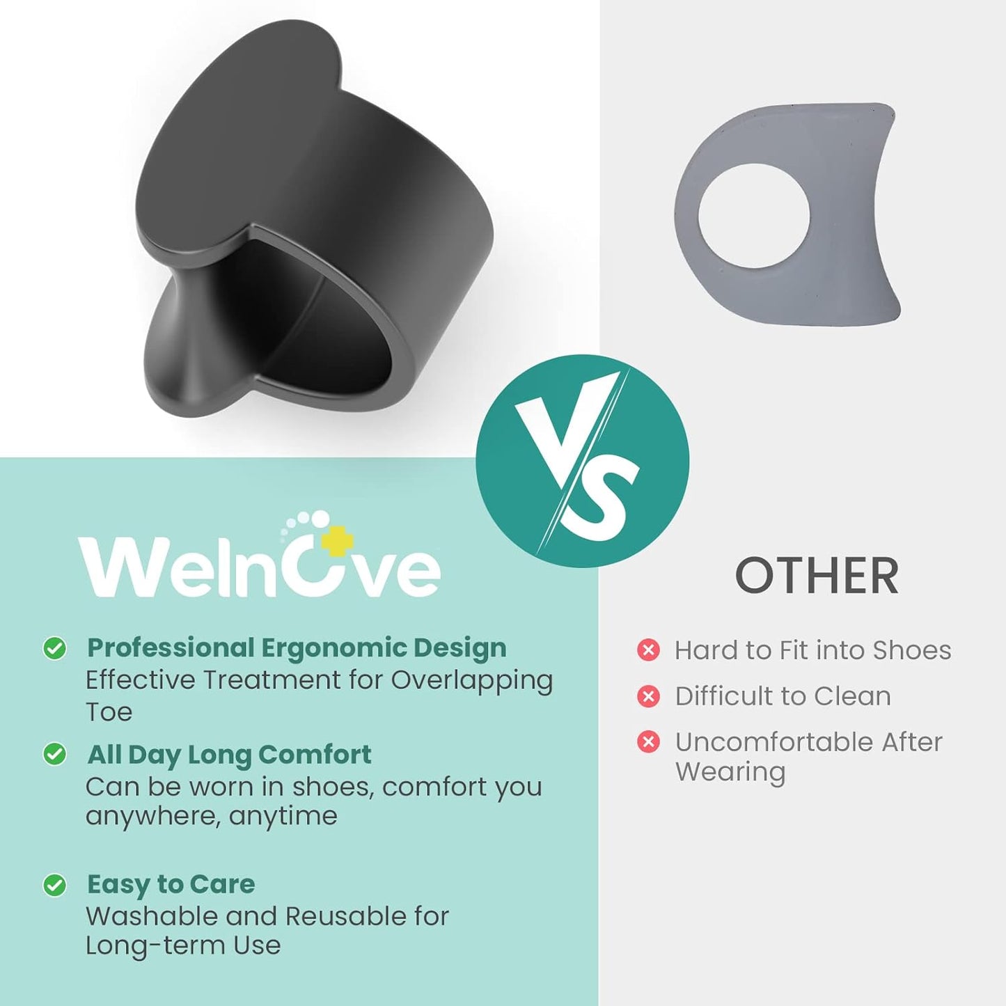 Welnove Pinky Toe Separator, 12 Pcs Black Gel Toe Spacers Bunion Corrector for Feet Women and Man, Little Toe Cushions for Curled Overlapping