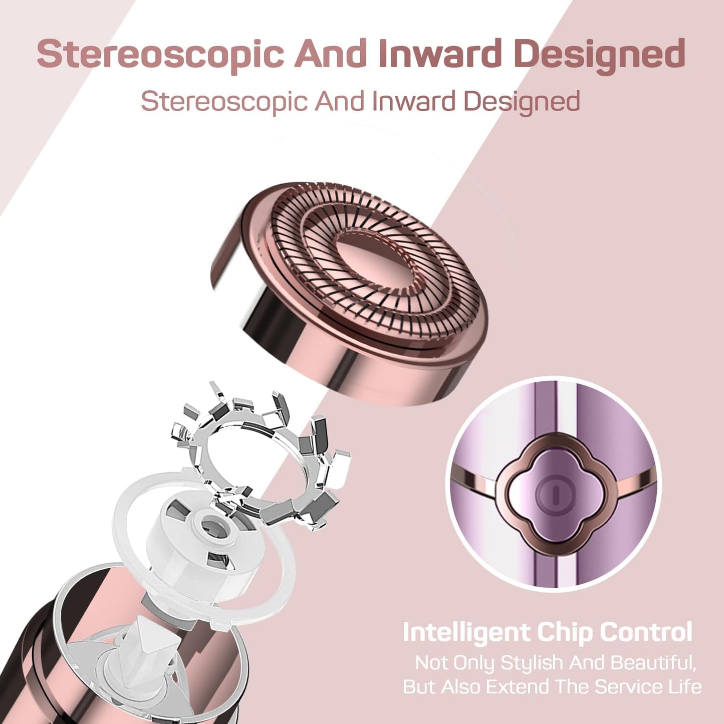 Facial Hair Removal for Women, Ladies Face Shaver(Rechargeable) for Chin Upper Lip Neck Armpits, Included 4 Replacement Heads, with a Velvet Storage Pouch