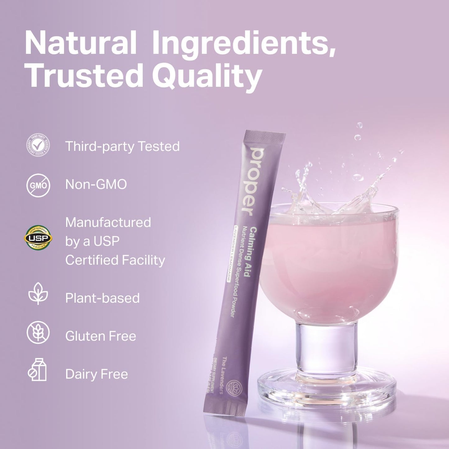 Proper, The Lavenders Calming Aid. Sleep and Relaxation Drink Mix. GABA L-Theanine Supplement with Magnesium, Lavender, Lemon Balm, and Ashwagandha. Natural Calm Stress Support Supplements