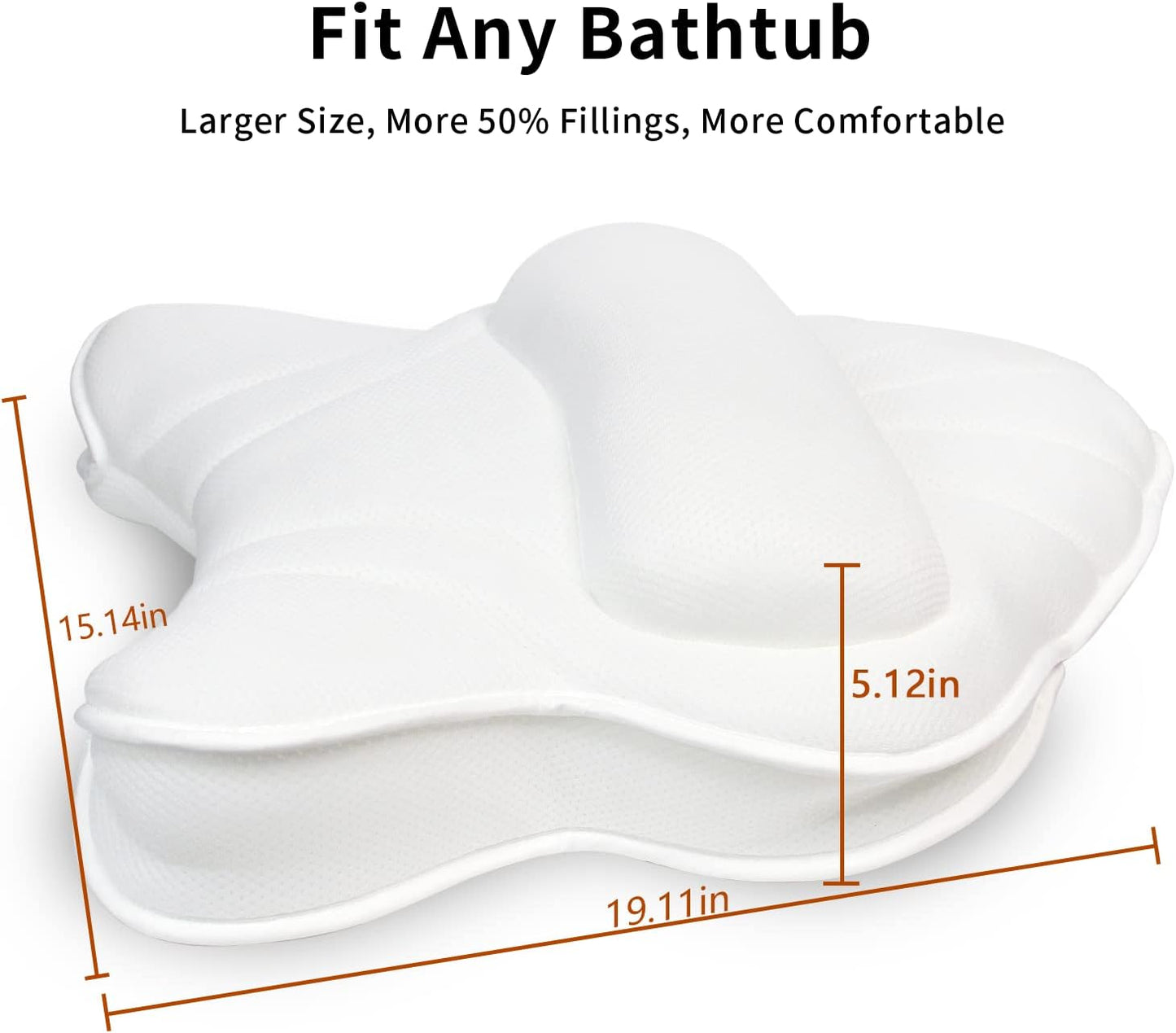 Extra Thick Large Bath Pillow with Neck,Back,Head Support for Bathtub, Spa, Soaking White(19''x15'')