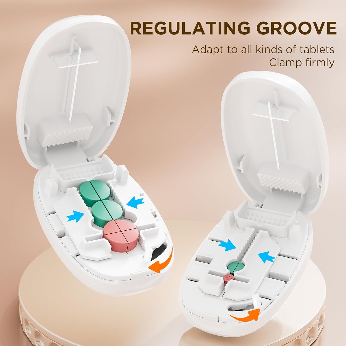 Pill Cutter Splitter for Small and Tiny Pills, 1/2 1/4 Pill Splitter for Small Pills,Vitamins, Tablets in Half or Quarters, Accurate and Easy Cutting, Stainless Steel Blade, Back Storage (White)