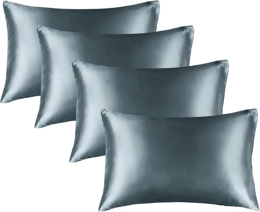 BEDELITE Satin Pillowcase for Hair and Skin, Super Soft Similar to Silk Pillow Cases 4 Pack with Envelope Closure, Cooling Pillowcases for Women Men (20"x36" King Size, Space Grey)