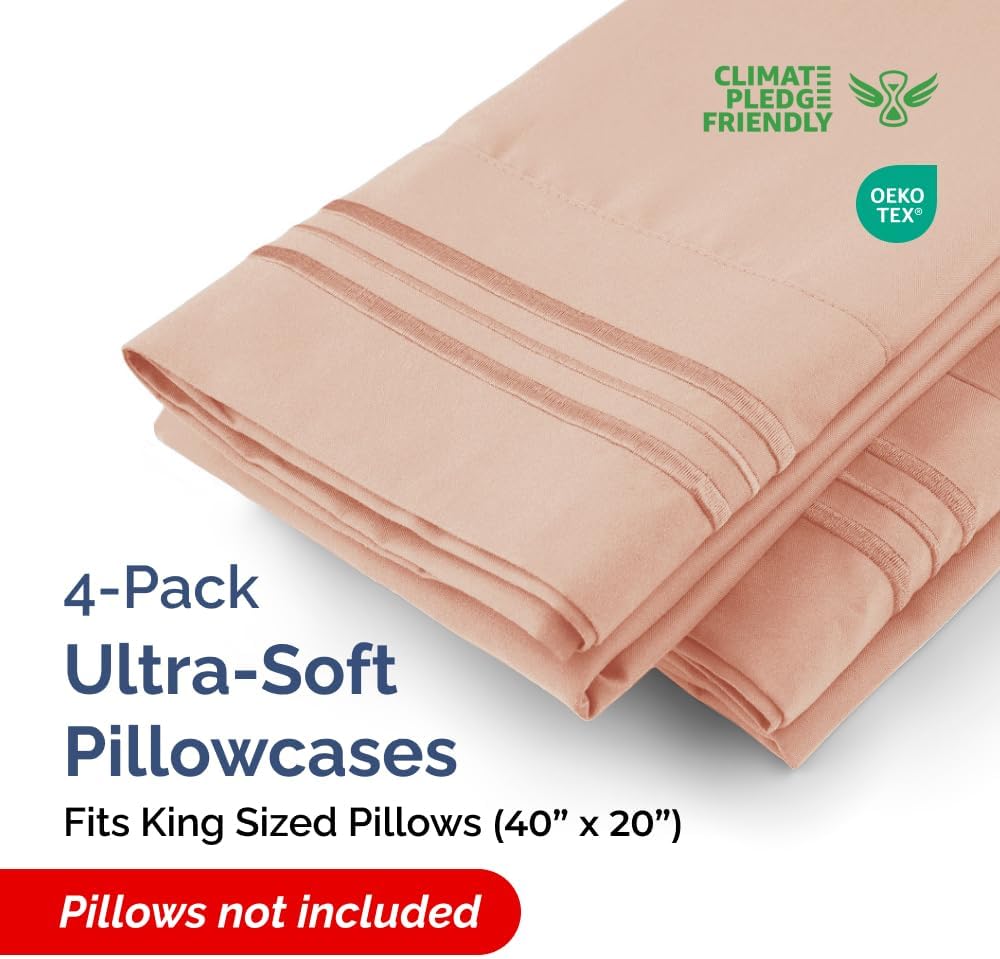 CGK Unlimited King Size Microfiber Pillowcase Set, 4 Pieces, Mauve