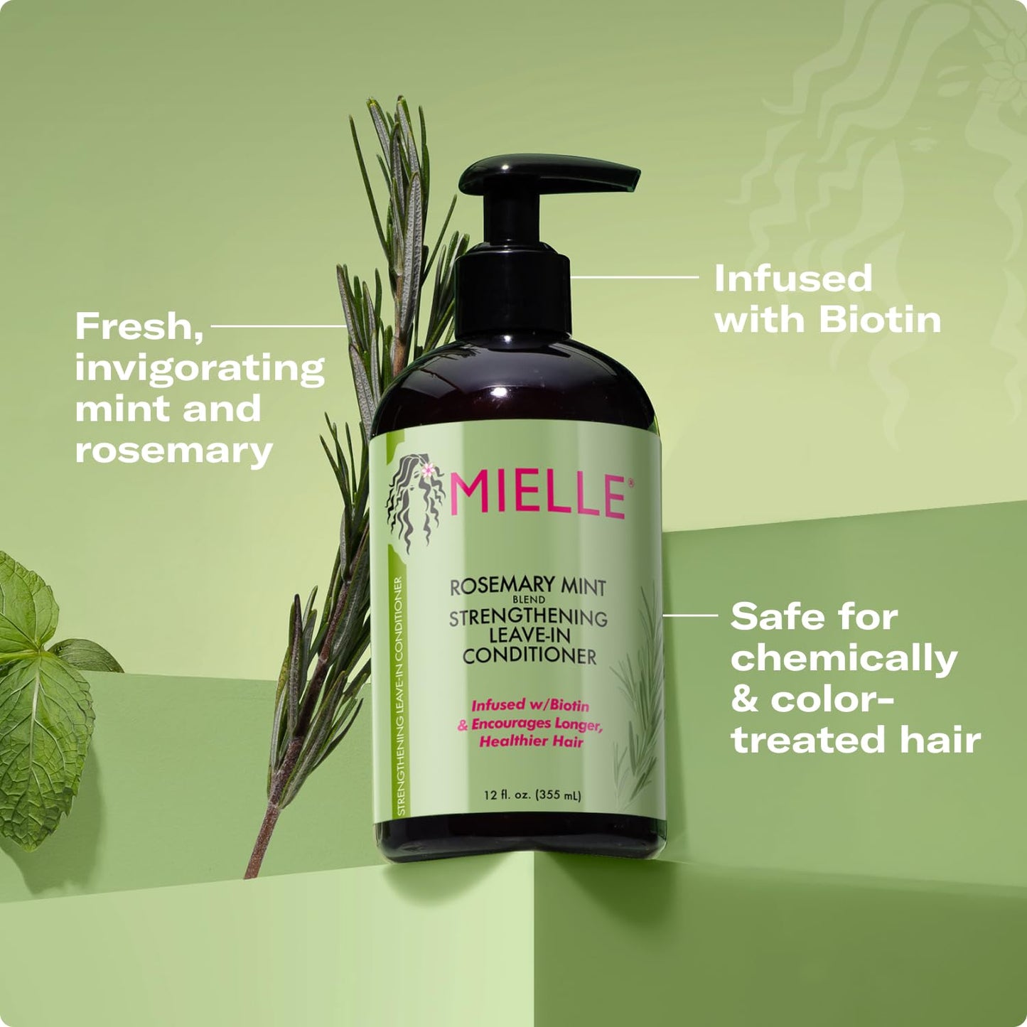 Mielle Organics Rosemary Mint Strengthening Shampoo and Leave-In Conditioner Infused with Biotin, Cleanses and Helps Strengthen Weak and Brittle Hair, 12 Ounces