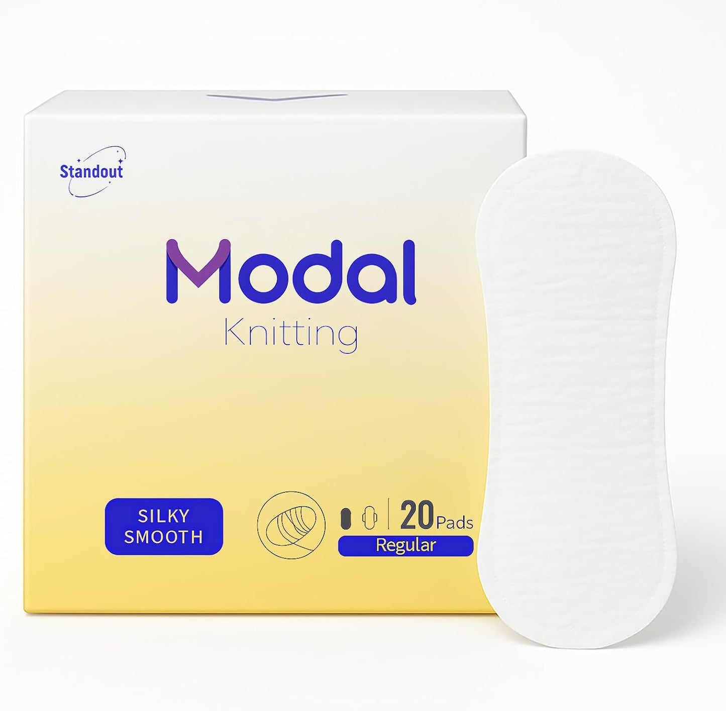 MODAL Panty Liners for Women, Unscented Sanitary Pads Without Wings, Daily Thin Panty Liners, 6.1 Inch(155 mm), Regular, 20 Count