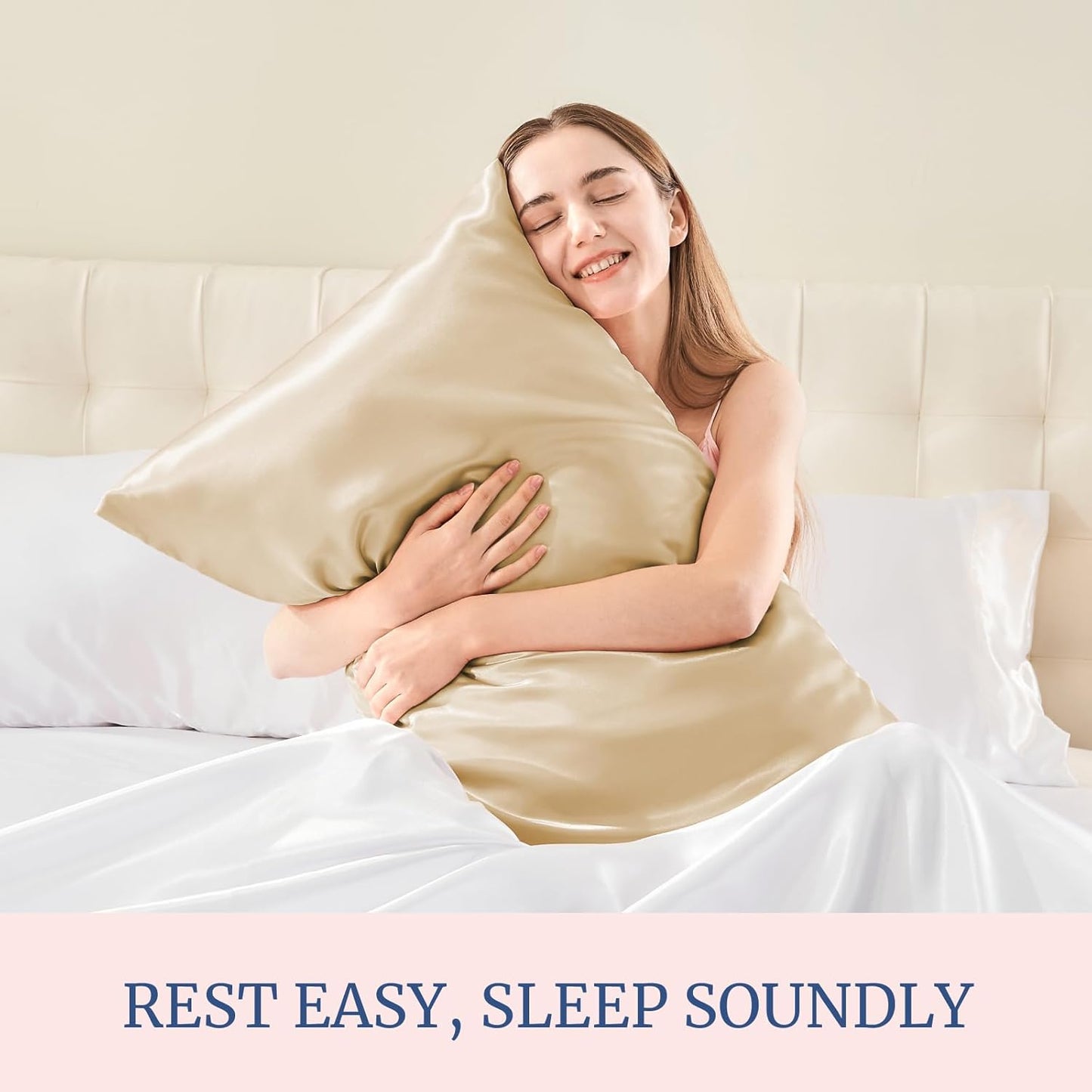 BEDELITE Satin Pillowcase for Hair and Skin, Super Soft Similar to Silk Pillow Cases 4 Pack with Envelope Closure, Cooling Pillowcases for Women Men (20"x26" Standard Size, Champagne)