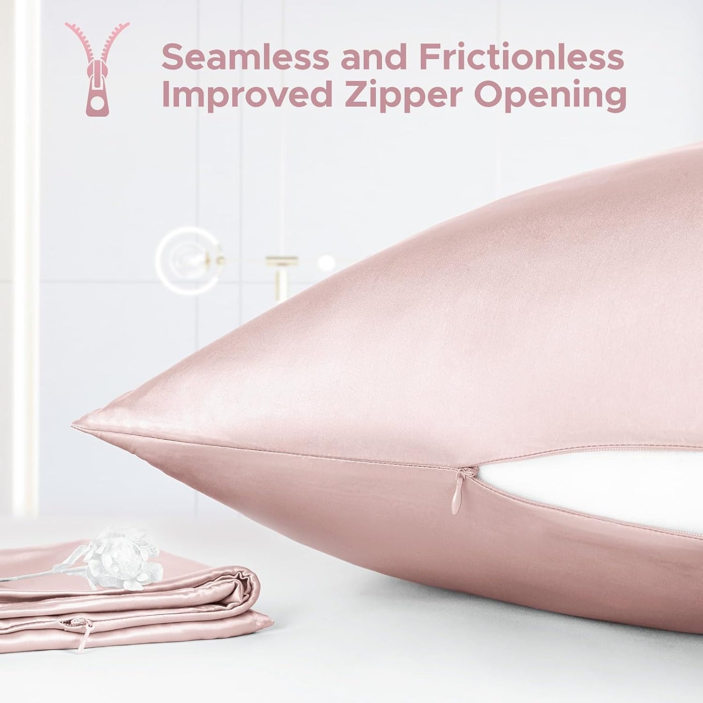 100% Pure Mulberry Silk Pillowcase for Hair and Skin - Allergen Resistant Dual Sides,600 Thread Count Silk Bed Pillow Cases with Hidden Zipper,1pc,King Size,Pink