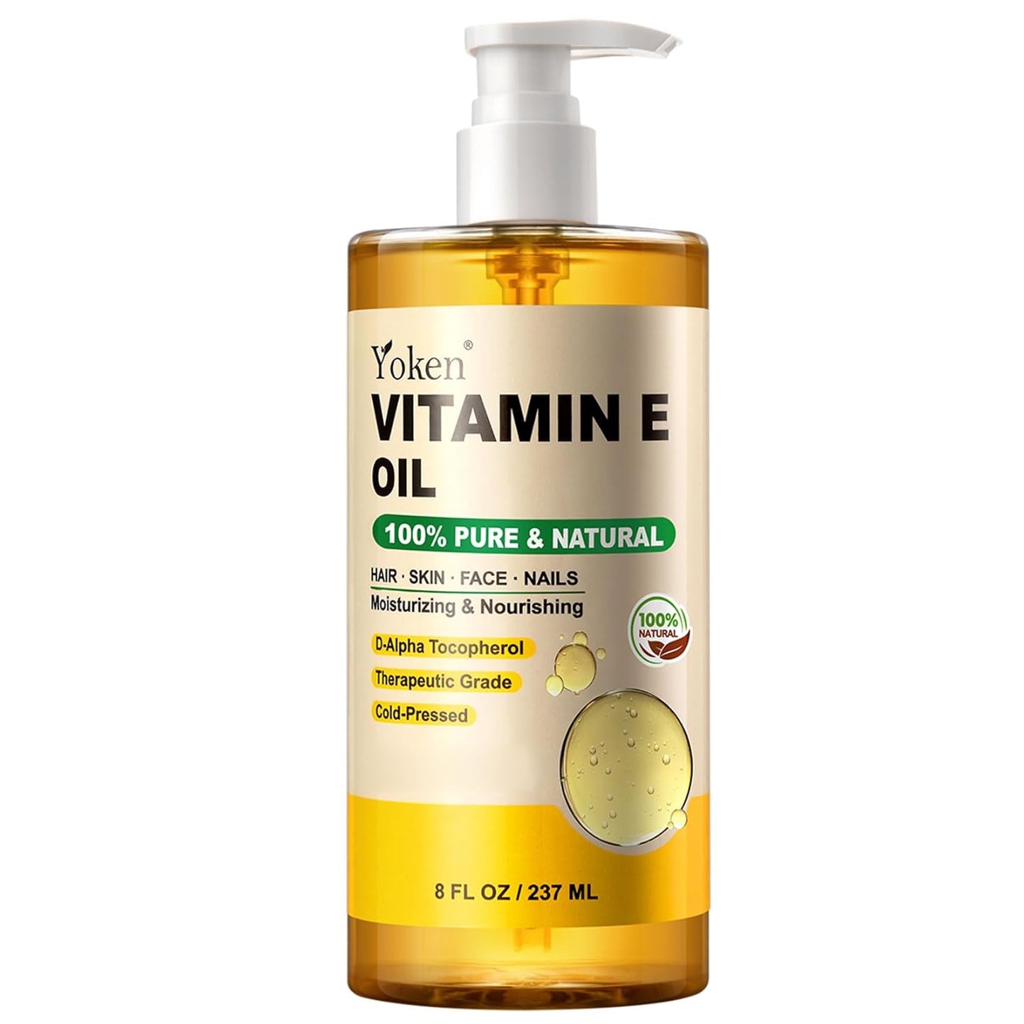 Vitamin E Oil 8 Fl Oz Organic Vitamin E oil for Skin Vitamine oils for Scars Hair,Face,Nail,Scalp Perfect Bath and Body Oil Cold Pressed Hexane Free Non-GMO Gluten Free Formula