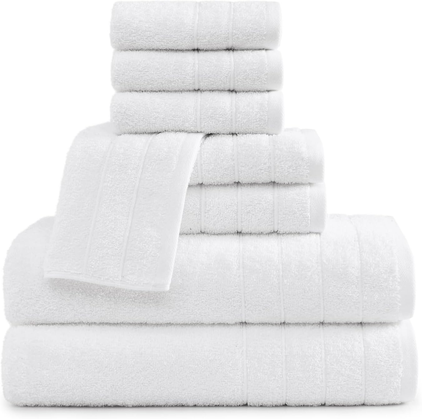 Casa Platino 100% Cotton Luxury Bathroom Towel Set - 8 Pcs - Super Soft, Fluffy & Highly Absorbent - 2 Large Bath Towels, 4 Washcloths, 2 Hand Towels - Complete Family Pack - White Bath Towel Set