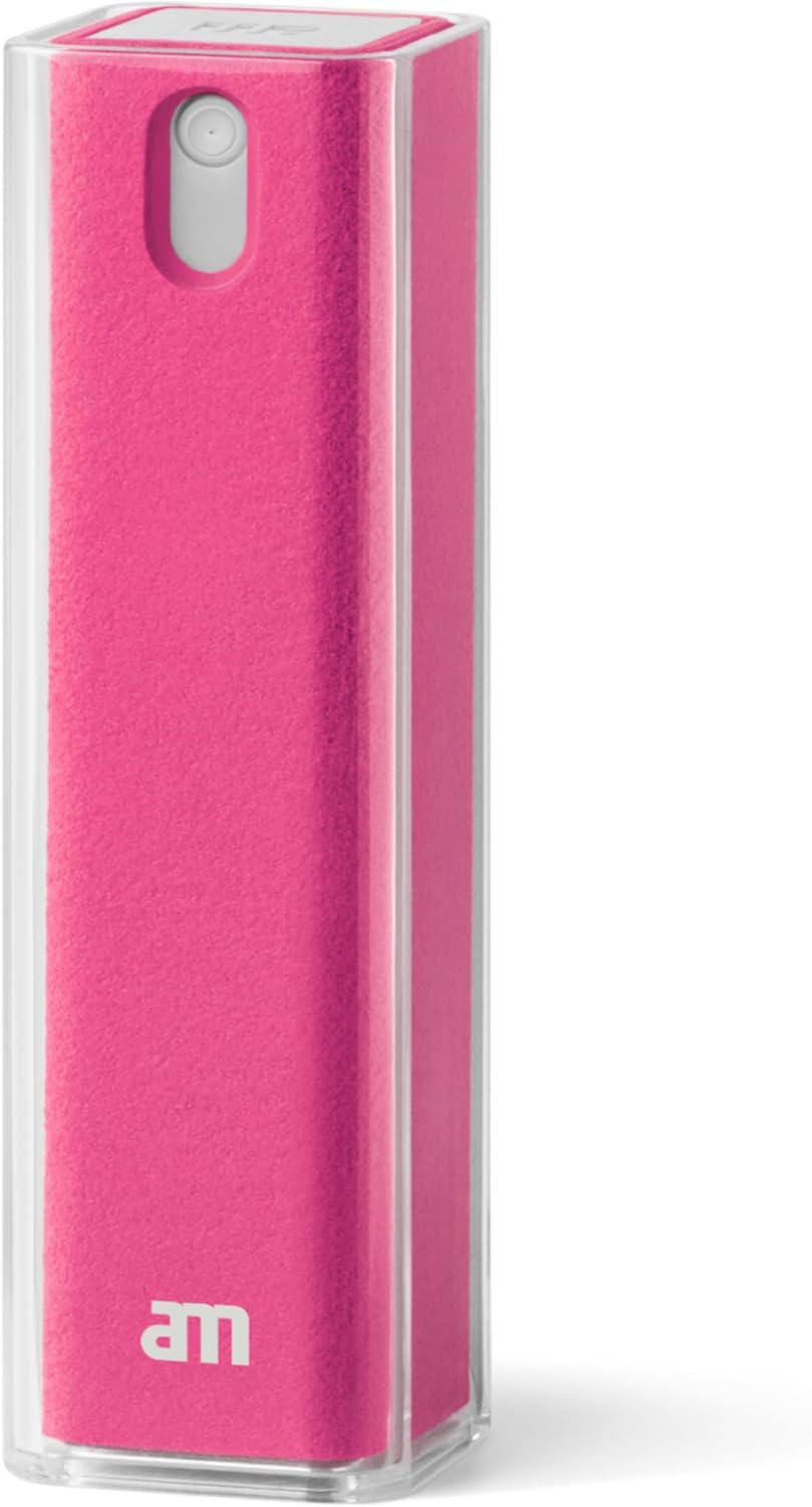 am Screen Cleaner Mist Spray with Microfiber Cloth Around – Alcohol-Free, Streak-Free Screen Cleaning Kit for Smartphones, Tablets, Laptops, Smart TVs & Car Screens, 1 Pack, Pink