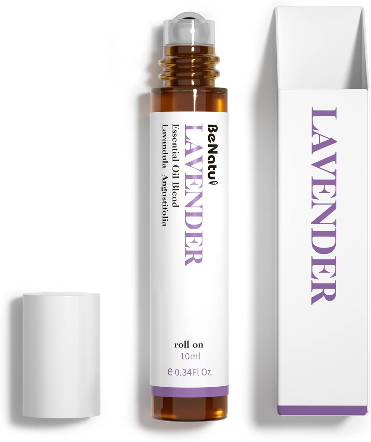 Benatu Lavender Essential Oil Roll On, Pre-Diluted Natural Aromatherapy Blend Travel Size Roller for Skin Care, Hair, Body Topical Massage - Soothe, Calm, Relax 10ml