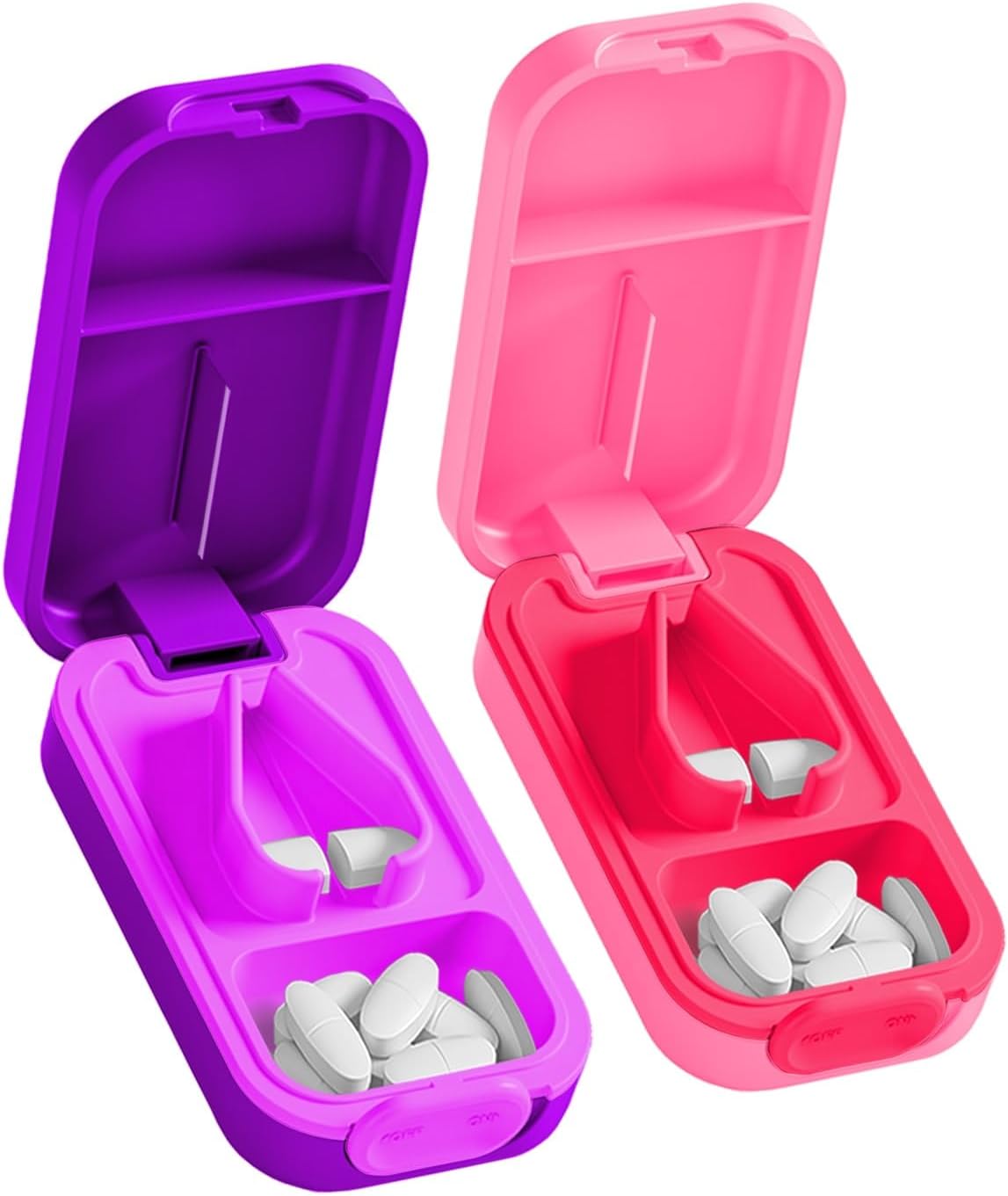 Pill Cutter Splitter for Small or Large Pills with Safety Lock - Accurate and Easy Travel-Friendly Design for Daily Use (Purple+Pink)
