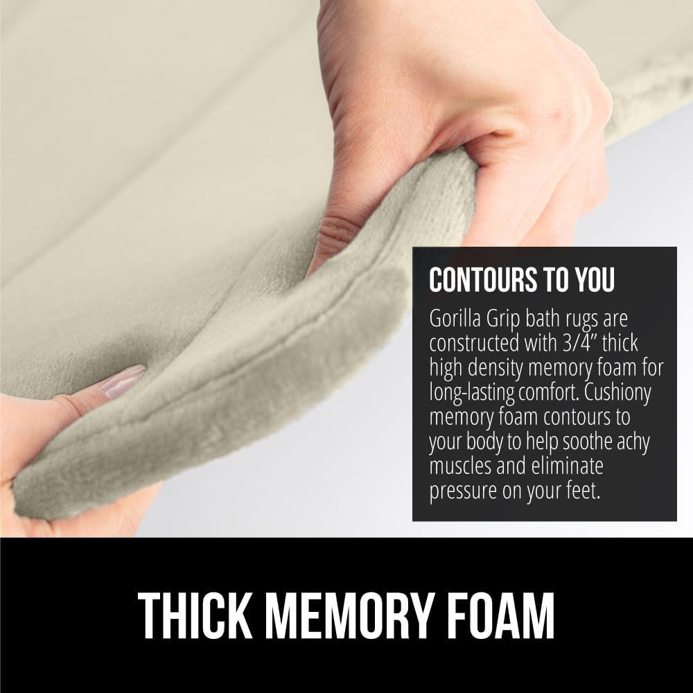 GORILLA GRIP Memory Foam Bath Mat, Soft Absorbent US Designed Bathroom Rug, Gripping Dots Machine Washable Bathmat, Cushioned Floor Mats, Shower Sink Rugs Room Décor Accessories, 60x24 Champagne