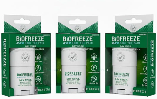 Biofreeze Dry Stick, Mess-Free Relief for Neck, Shoulder, Knee, Hip, Hand & Joint, Cooling Menthol Pain Relief Stick, 100+ Uses (0.76oz (Pack of3))
