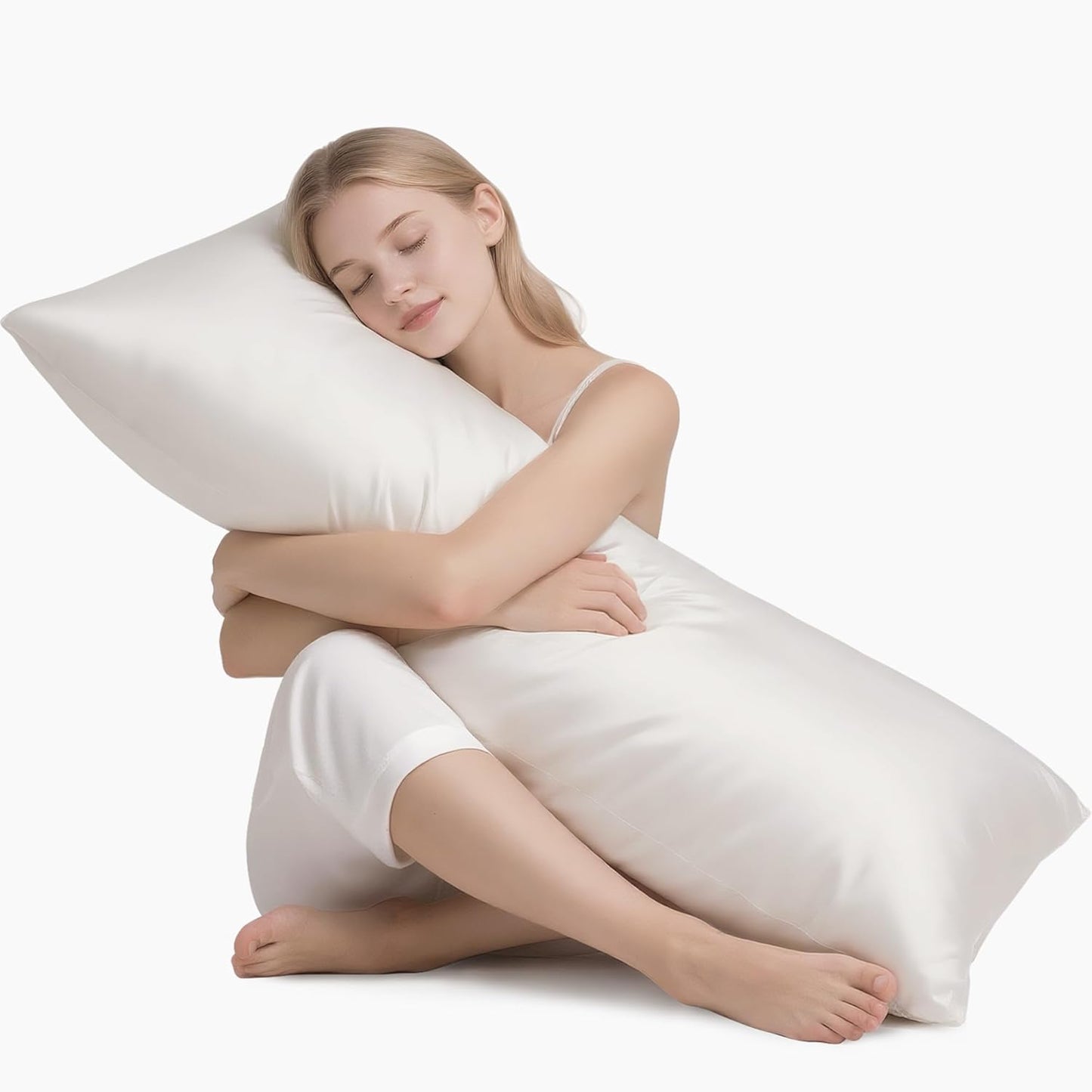 MR&HM Satin Body Pillow Cover, Soft and Breathable Body Pillow Case with Envelope Closure, Cooling and Silky Long Pillowcase for Hair and Skin,Grey (20x54, Ivory)