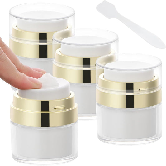 Segbeauty 0.5oz Small Travel Containers for Creams, Pack of 4 Airless Pump Jars 15ml Refillable Gold Travel Bottles Empty Lotion Container, Glass Jars for Toiletries Moisturizer Container