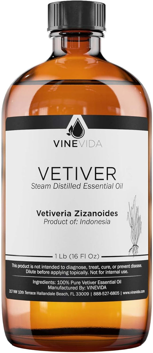 VINEVIDA Vetiver Essential Oil 16 oz - Undiluted for Candle Making, Soap Making and Skin Care - DIY Candle Scents