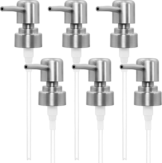 6Pcs Soap Dispenser Pump Head Replacement Set,Reusable Hand Soap Dispenser Top for Bathroom,Kithen Worktop Bottles, Standard Diameter 28/400 Neck Size (6, Silver)