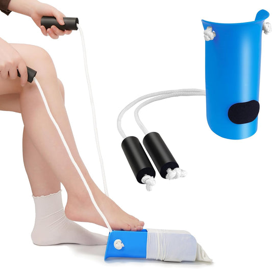 KEKOY 4INCH Sock Aid for Putting on Socks, Sock Assistant Device No Bending with Foam Handles & Long Rope, Sock Helper/Puller Aid Easy Put on for Seniors, Disabled, After Surgery Recovery(Blue)