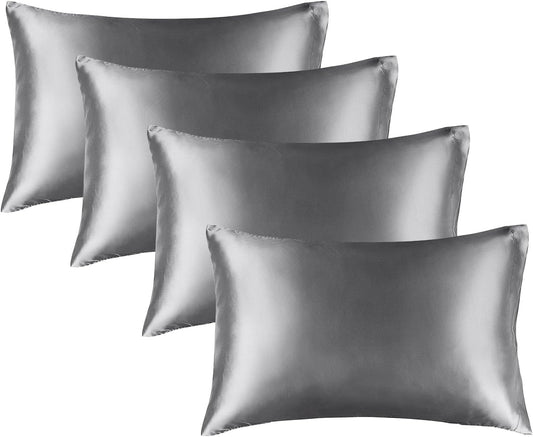 BEDELITE Satin Pillowcase for Hair and Skin, Super Soft Similar to Silk Pillow Cases 4 Pack with Envelope Closure, Cooling Pillowcases for Women Men (20"x36" King Size, Dark Grey)