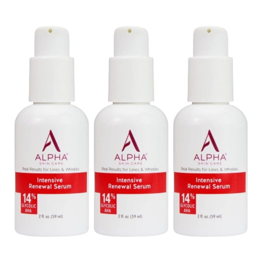 Alpha Skin Care Renewal Serum, 14% Glycolic AHA, Anti-Aging Formula, Reduces Lines & Wrinkles, Alpha Hydroxy Acid Exfoliates & Evens Skin Tones, Rejuvenates & Hydrates, 2 Oz, Pack of 3