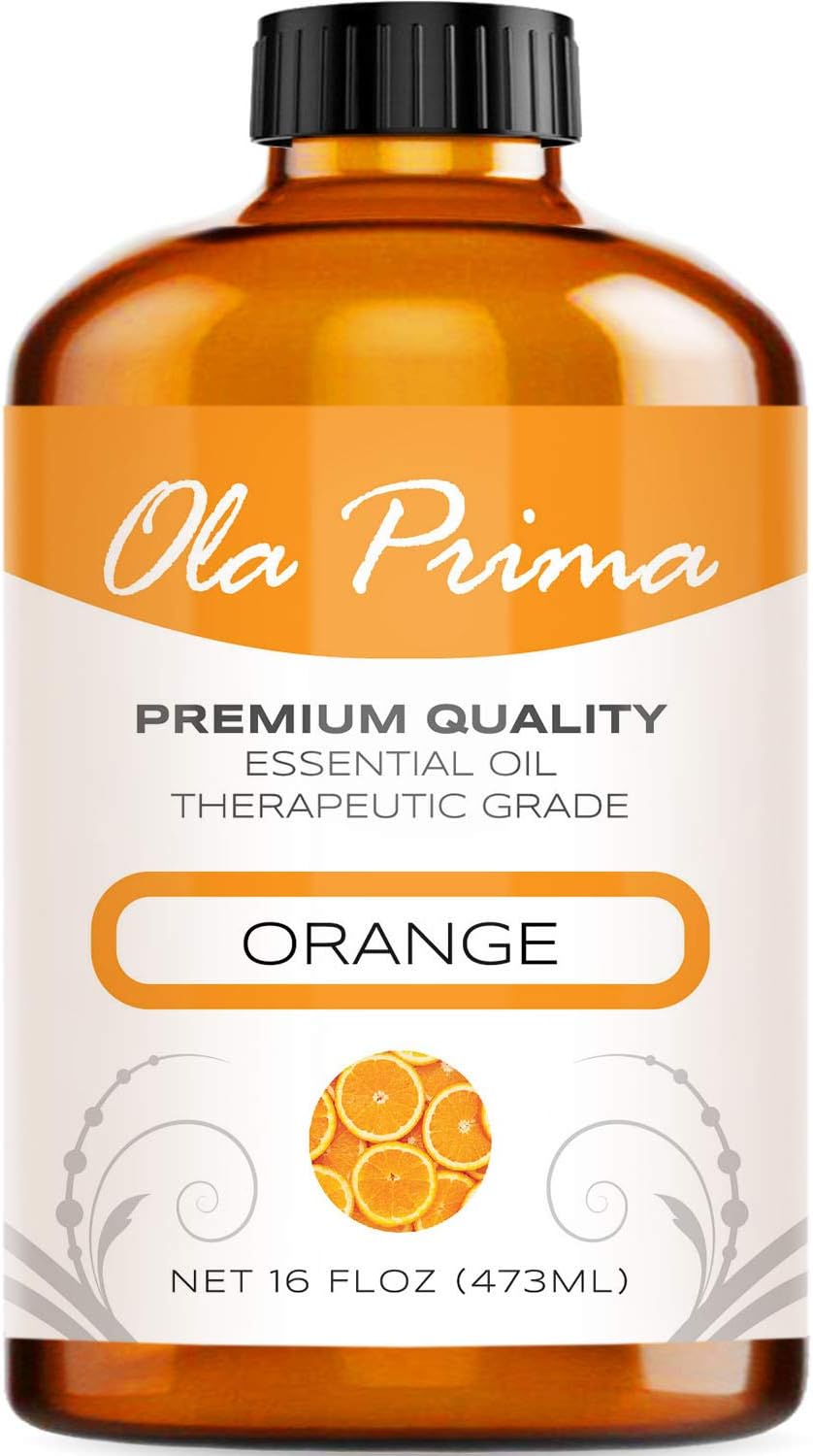 Ola Prima Oils - Orange Essential Oil (16oz Bulk) Therapeutic Grade for Aromatherapy, Diffuser, Relaxation, Calming