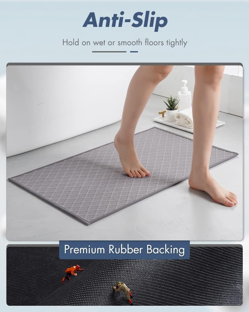 AMOAMI Bath-Mat,Ultra Thin Bath-Rugs Runner,Rubber Backed Bath Mats for Bathroom Non Slip,Absorbent Bath Rug for Bathroom Floor, Shower, Sink 2'x 6'(24" x 70") Grey