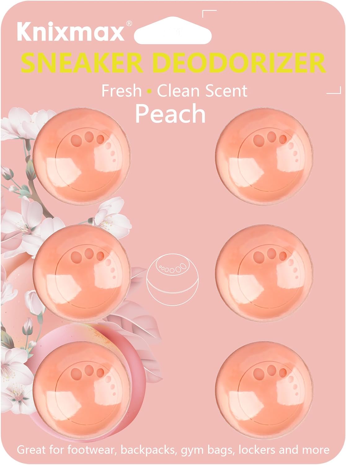 Knixmax Shoe Deodorizer Balls, Boot Deodorizing Shoe Odor Eater Ball Sneaker Deodorants, Gym Bags Lockers Car Air Fresheners, 6 Packs Peach Pink