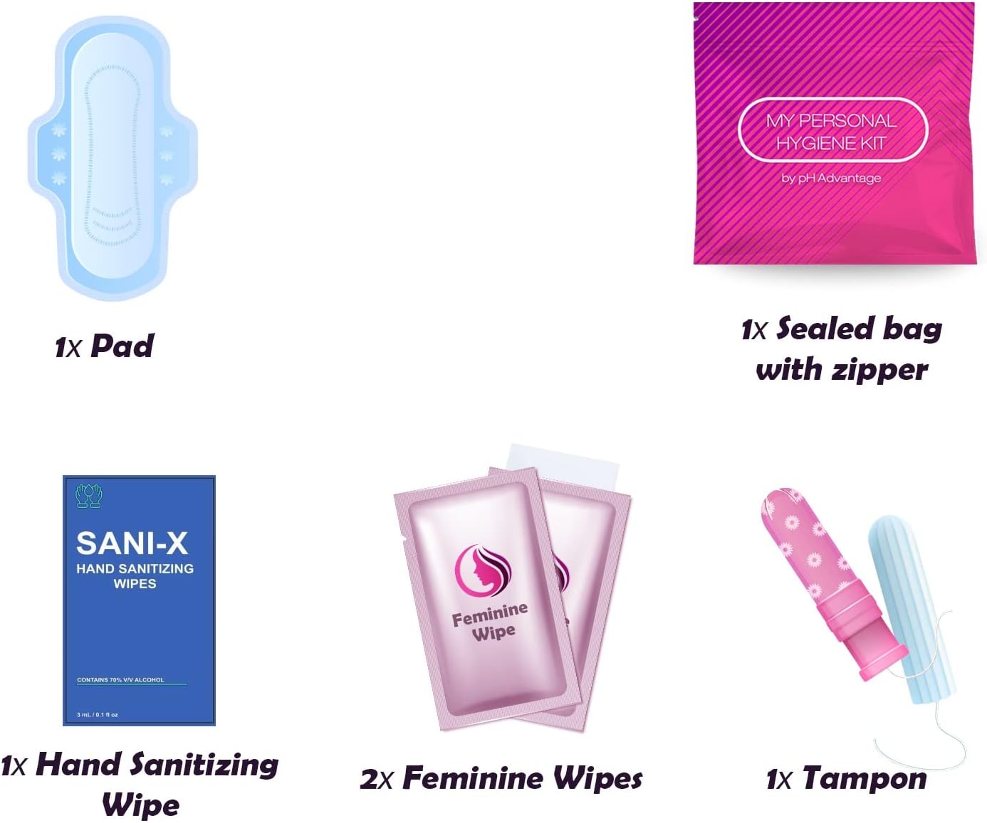 Pink Style Menstrual Kit All-in-One 10 Pack | Convenience on The Go | Period Kit Pack for Travelling, Tweens & Teenagers or just When You’re Out | Individually Wrapped Feminine Hygiene Product