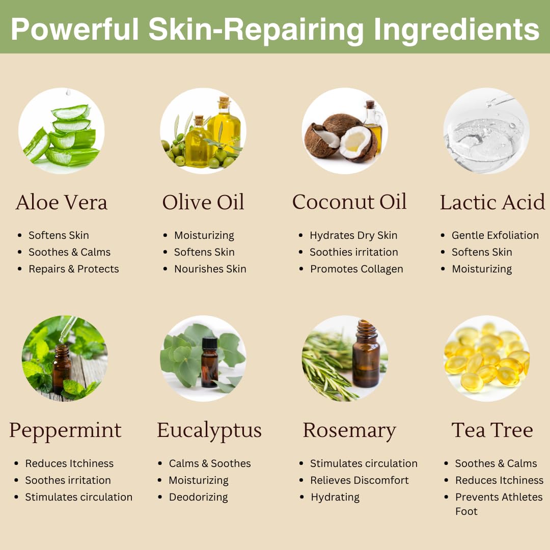 Peppermint, Rosemary, Eucalyptus & Tea Tree Oil Foot Cream for Dry Feet, Cracked Heels, Calluses, Athlete's Foot - Heel Repair Cream for Women & Men (8 oz)