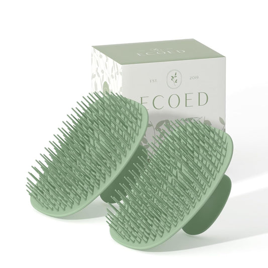 2 PC Scalp Massager Shampoo Brush, Scalp Scrubber & Exfoliator for Dandruff Removal, Wet & Dry and Detangler for Men and Women, Suitable for Short Medium Hair (Green)