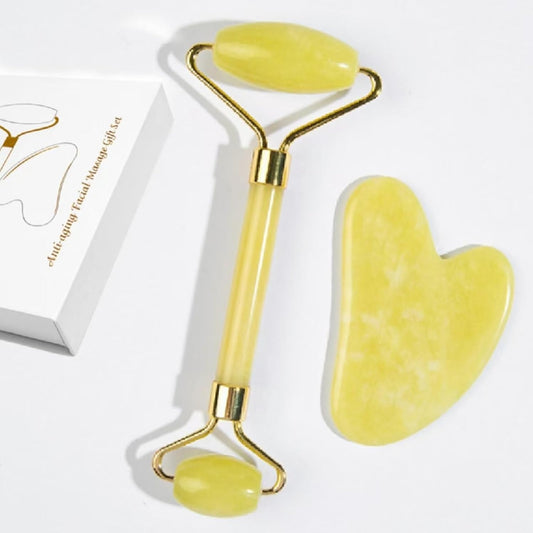 Natural Jade Roller & Gua Sha Set, Self Care Colorful Gift for Face Eye Neck Massager for Women Men, Jade Gua Sha Tool for Face for Skin Care, Improves Skin Tone-Beauty & Skincare (Yellow)