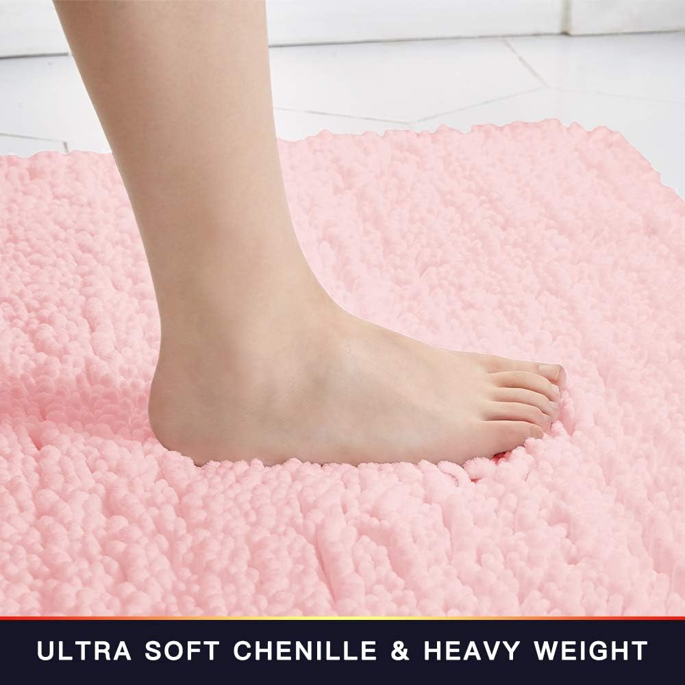 Walensee Bathroom Rug Non Slip Bath Mat (32x20 Inch Blush) Water Absorbent Super Soft Shaggy Chenille Machine Washable Dry Extra Thick Perfect Absorbant Best Large Plush Carpet for Shower Floor