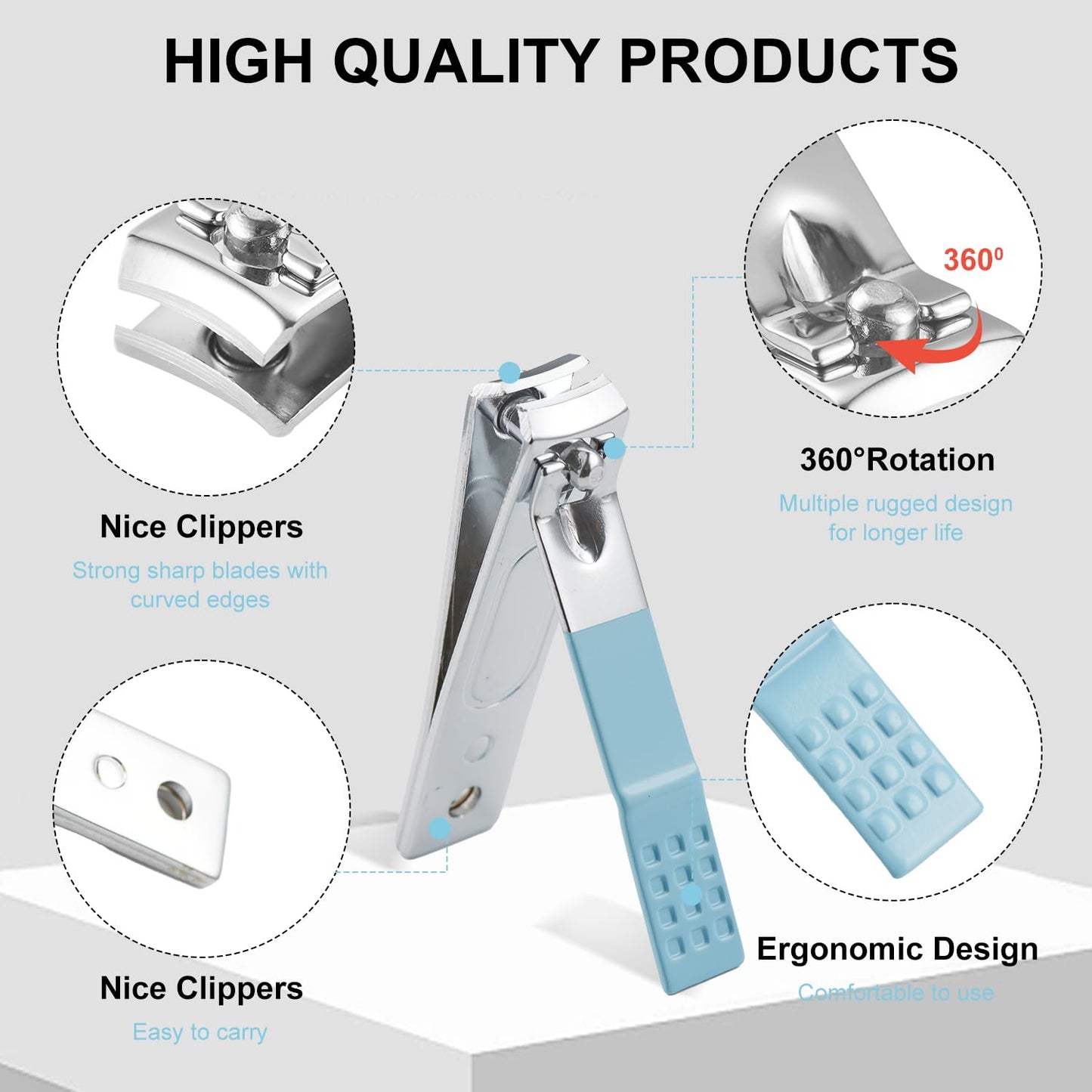 Nail Kit, Manicure Kit, Nail Care Kit for Women, Manicure Pedicure Set, Nail Clippers Toenail Clippers Kit, Professional Manicure Kit Pedicure Kit, Light Blue Travel Case, Set of 12.