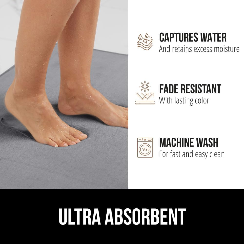 GORILLA GRIP Thick Memory Foam Toilet Rug for Bathroom, U Shaped Washable, Soft Absorbent Velvet Topside Floor Mats, Machine Wash, Cushioned Luxury Rugs for Bath Room, 22.5x19.5, Graphite Gray