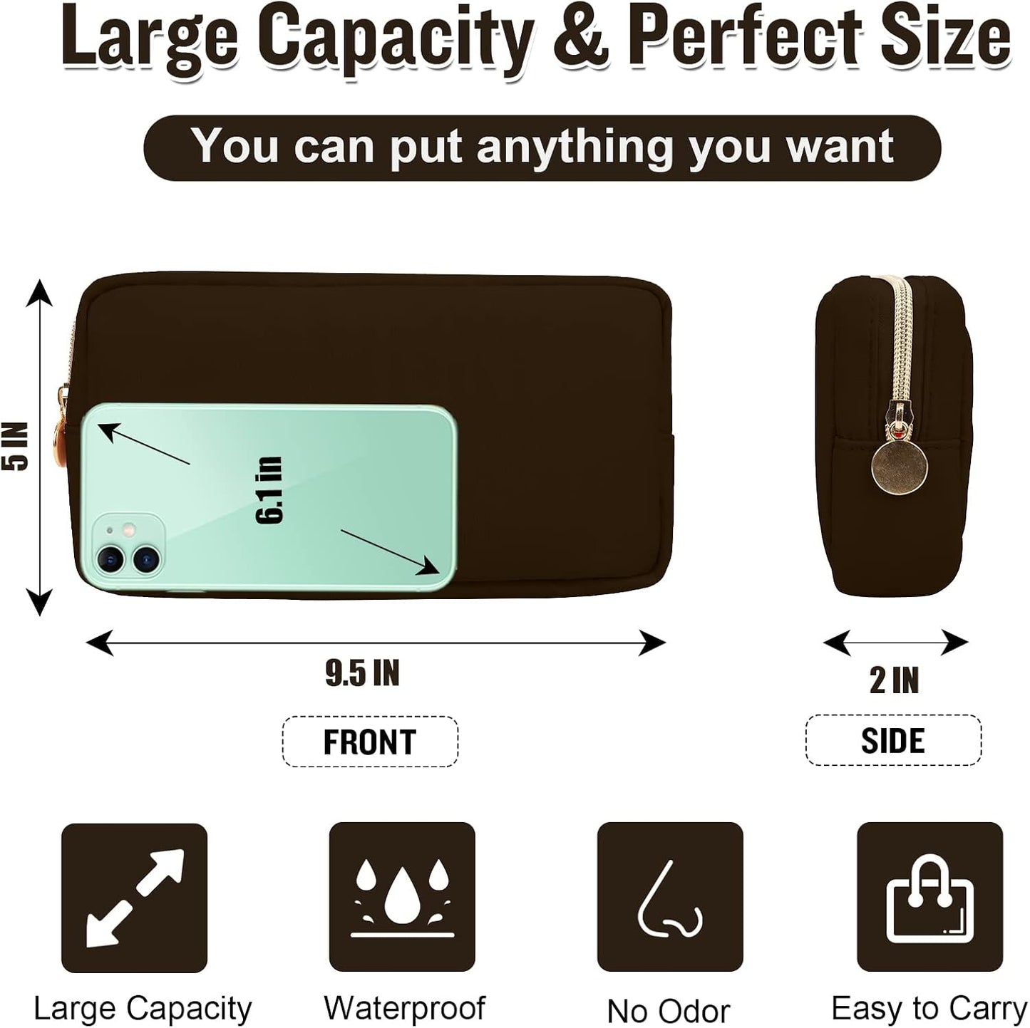 Nylon Small Makeup Bag for Purse, Cute Preppy Makeup Bag Cosmetic Zipper Pouch Purse, Waterproof Portable Travel Toiletry Bag Clutch Make Up Brush Bag Organizer Storage for Women Men Girls(Brown)