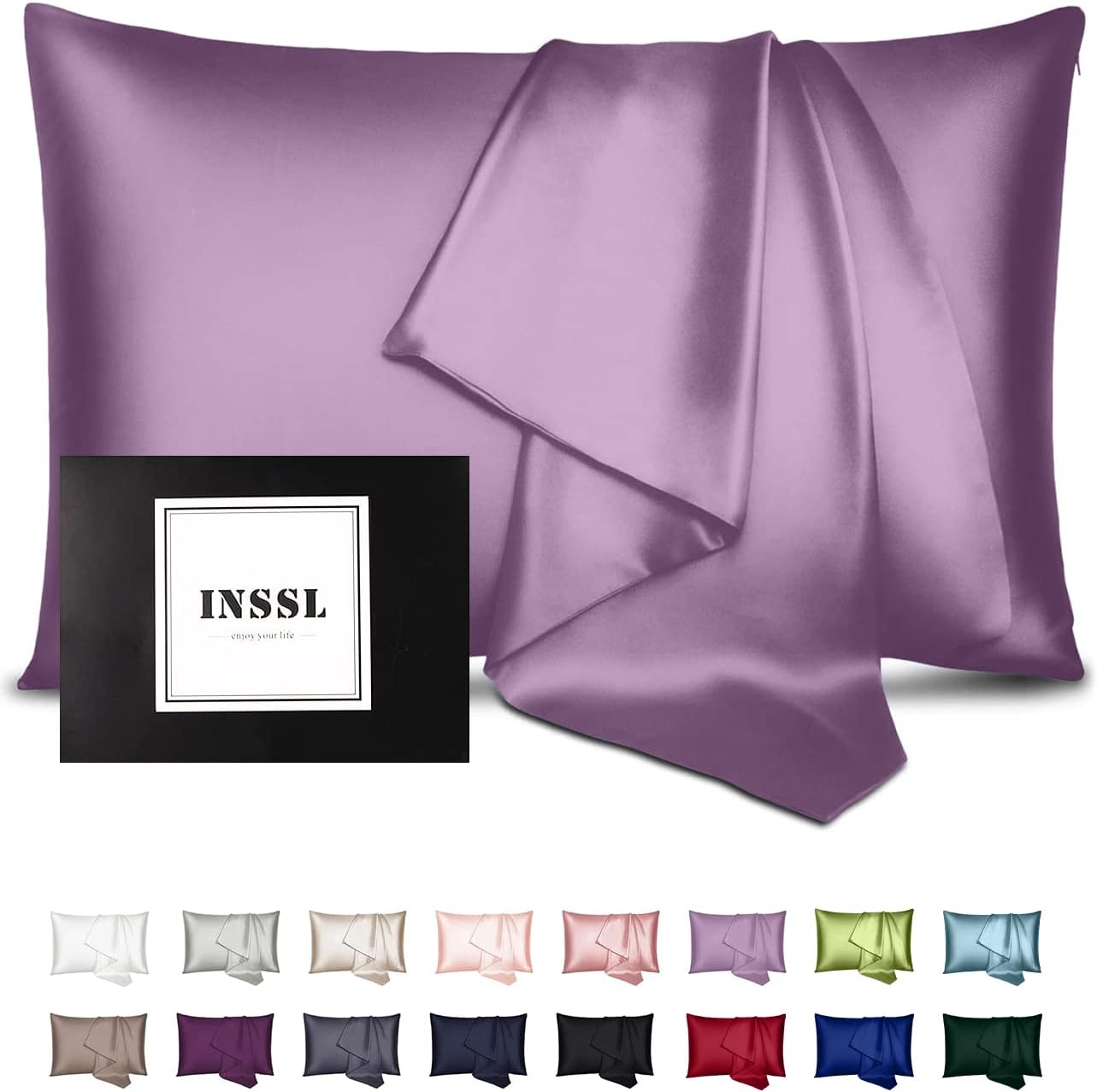 INSSL Silk Pillowcase for Women, Mulberry Silk Pillowcase for Hair and Skin and Stay Comfortable and Breathable During Sleep. (Purple, 20"×26")