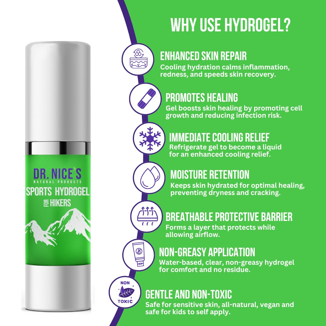 DR. NICE'S Sports Hydrogel - For Hikers | For Soothing Blister & Chafed Skin | For Chafe and Crack | All-Natural, Vegan | Soothe Calm Refresh