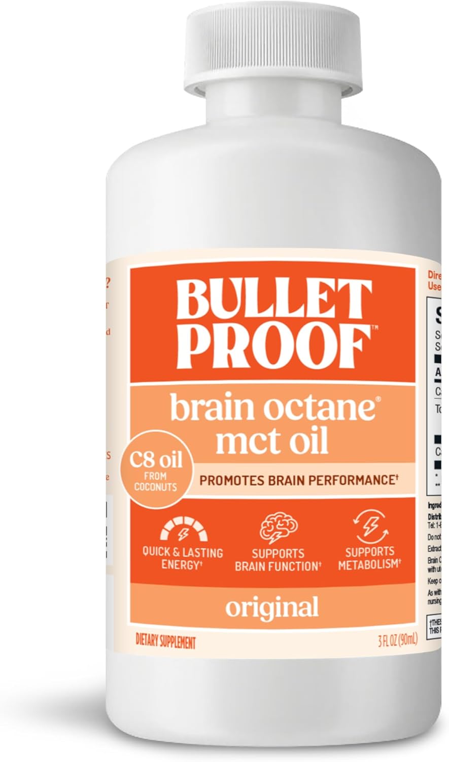 Bulletproof Brain Octane C8 MCT Oil Travel Size, 3 Ounces, Keto Supplement for Sustained Energy and Fewer Cravings