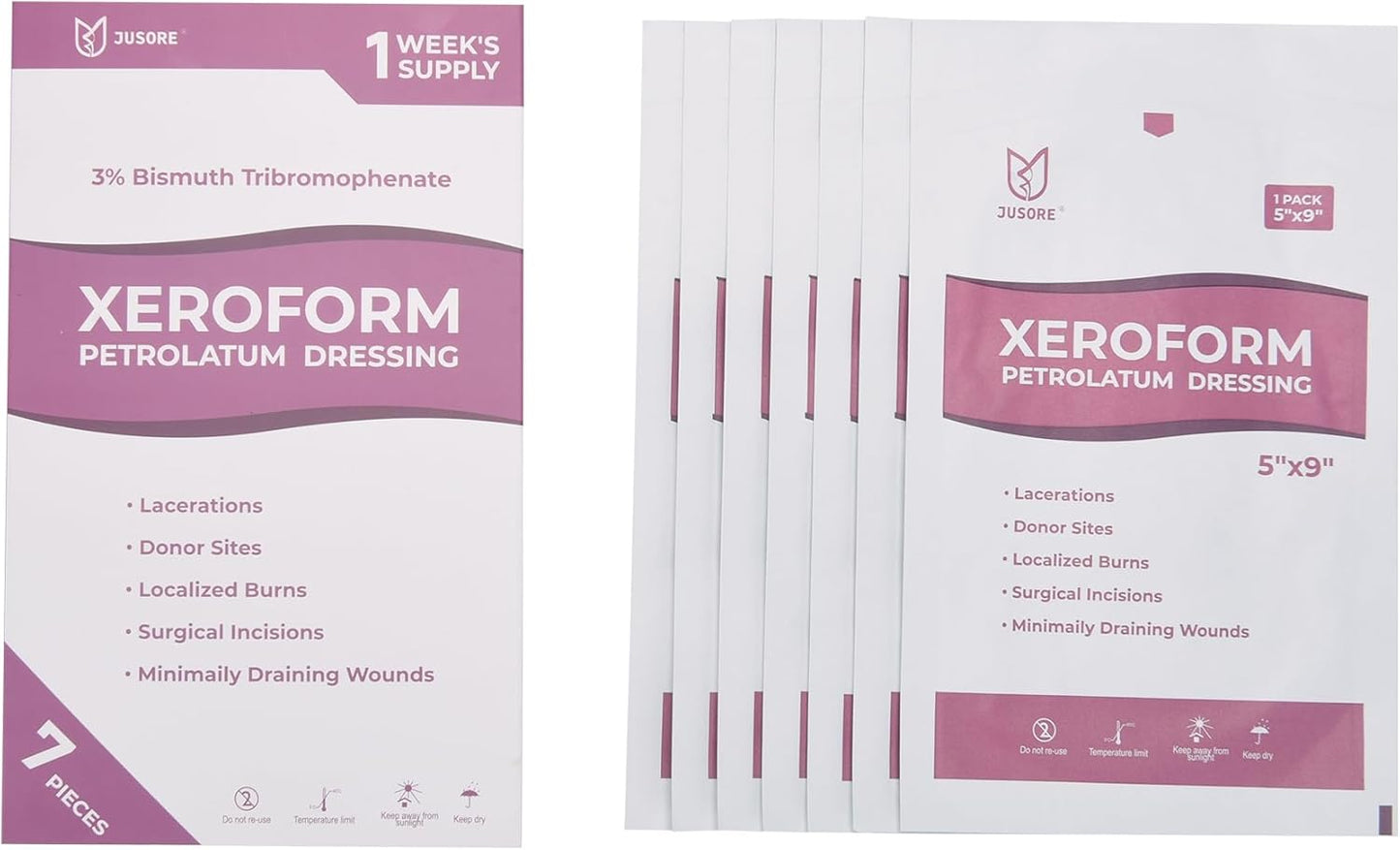 Xeroform Petrolatum Dressing - 5"x9", Medical Non Stick Gauze Pads, Xeroform Soft Mesh Gauze Patch for Wound Care, Burns, Lacerations, Skin Grafts & Surgical Incisions, 7 Individual Pack