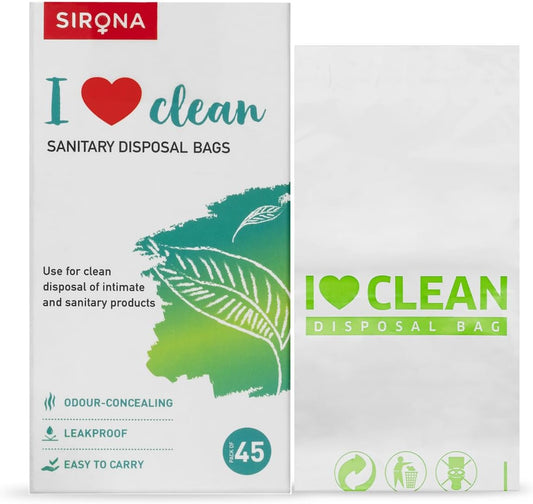 Sirona Sanitary Disposable Bags - 45 Bags for Discreet Disposal of Tampons, Condoms, Sanitary Pads, Panty Liner and Personal Hygiene Waste