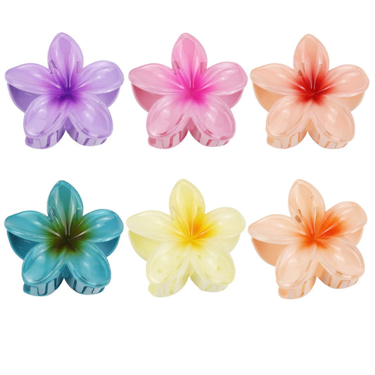 6 Pcs Flower Hair Claw Clips, 3.1 inch Hawaiian Plumeria Hair Clips, Summer Beach Essentials Hair Accessories for Women (Plumeria)