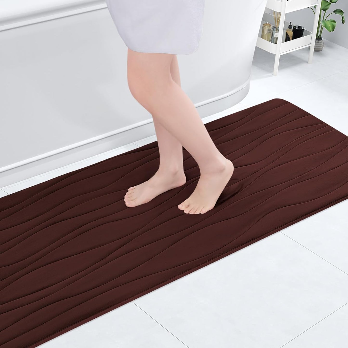 Buganda Memory Foam Bathroom Rug Mat 47x17, Extra Soft and Absorbent Bath Mats, Non-Slip and Machine Washable Bath Rugs for Bathroom Floor,Tub and Shower, Brown