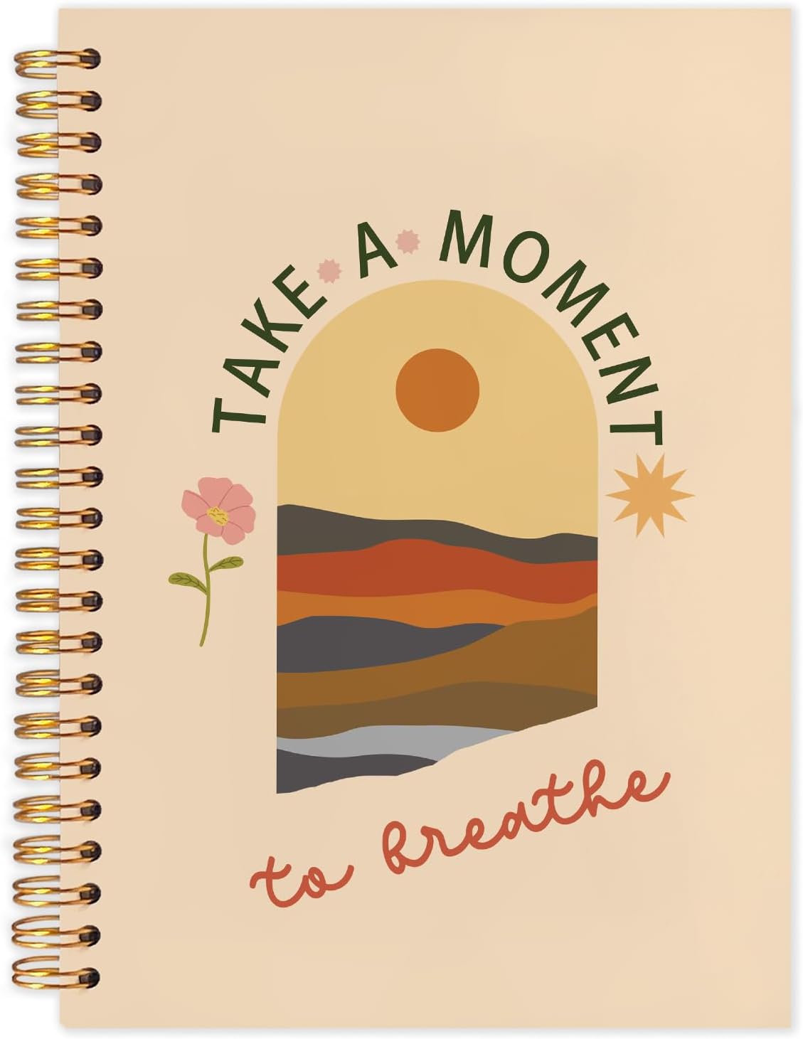 Boho Floral Mental Health Spiral Journal Notebook 5.5x8.3in, Take A Moment to Breathe Inspirational Notebooks for Note Taking, Therapy Office Must Haves, Hardcover Notebook Journal