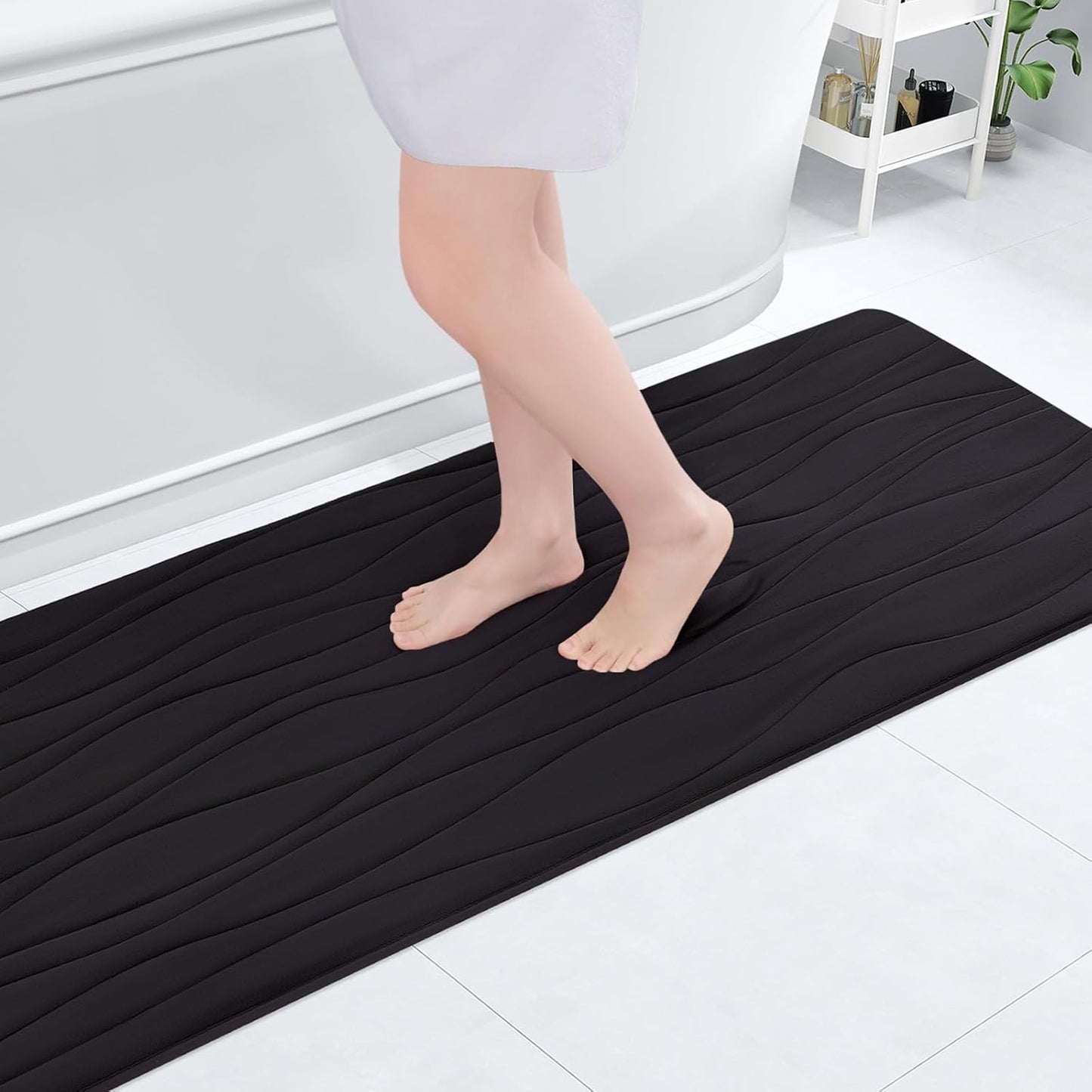Buganda Memory Foam Bathroom Rug Mat 59x17, Extra Soft and Absorbent Bath Mats, Non-Slip and Machine Washable Bath Rugs for Bathroom Floor,Tub and Shower, Black