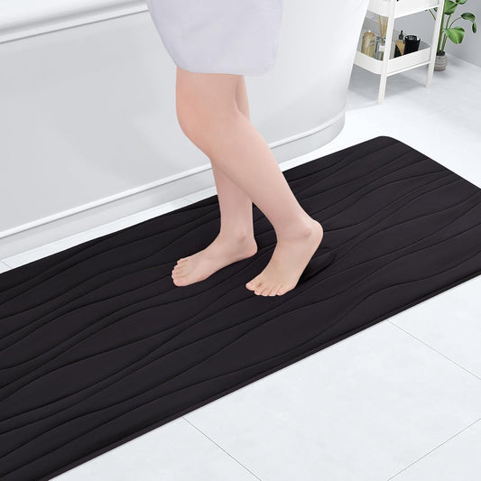 Buganda Memory Foam Bathroom Rug Mat 59x17, Extra Soft and Absorbent Bath Mats, Non-Slip and Machine Washable Bath Rugs for Bathroom Floor,Tub and Shower, Black